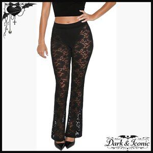 Sheer Lace Flare Leggings High Waisted Bell Bottom Party Pants